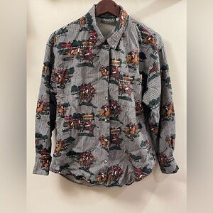 Vintage Fenwick Houndstooth Horse & Polo Players Women’s Button Down Size 10